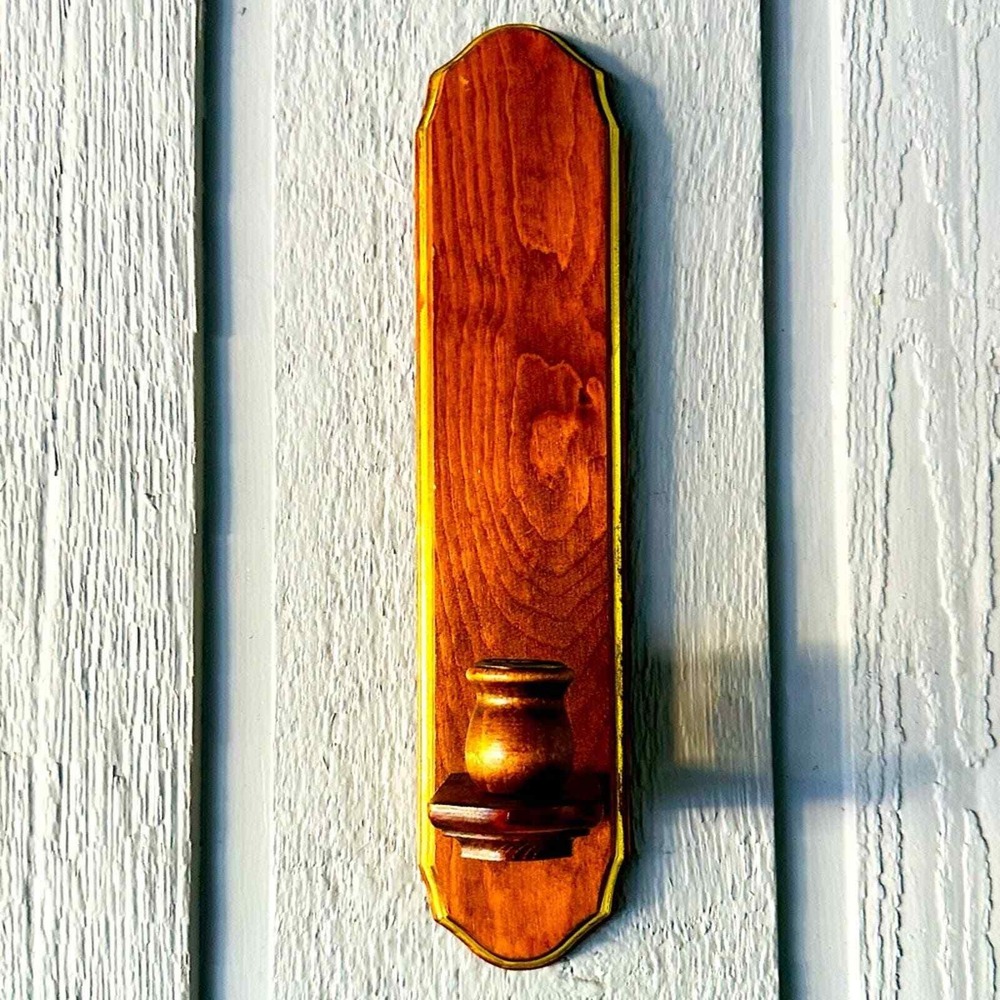 Vintage Wooden Candle Holder Wood Castlecore Mid Century 70s 80s Wall Decor